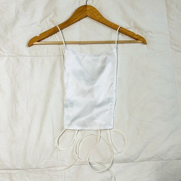 NWOT SHEIN White Satin Lace-Up Open Back Cami Top Women’s Size Small - Picture 3 of 4